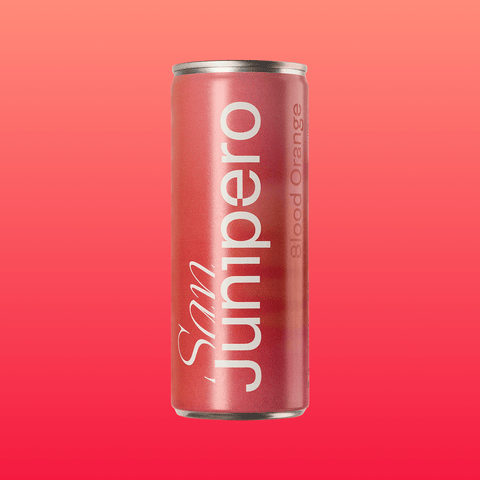 Can of San Junipero Blood Orange on a gradient red background